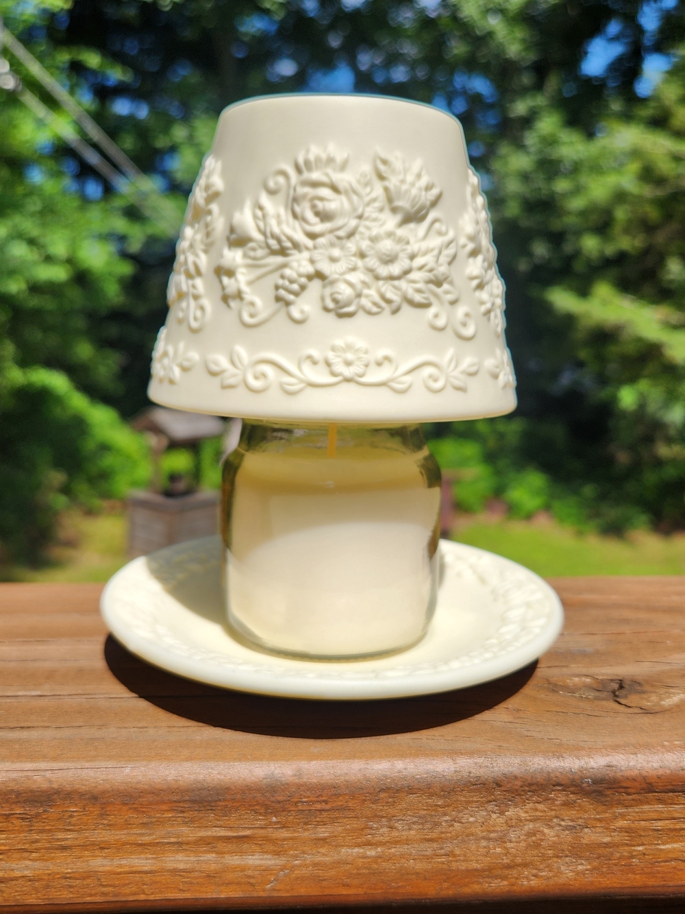 Yankee Candle Bisque Porcelain Floral Shade & Matching Underplate For Small Jar